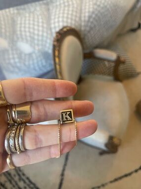 Black and Gold with Diamonds K Initial Necklace Pendant